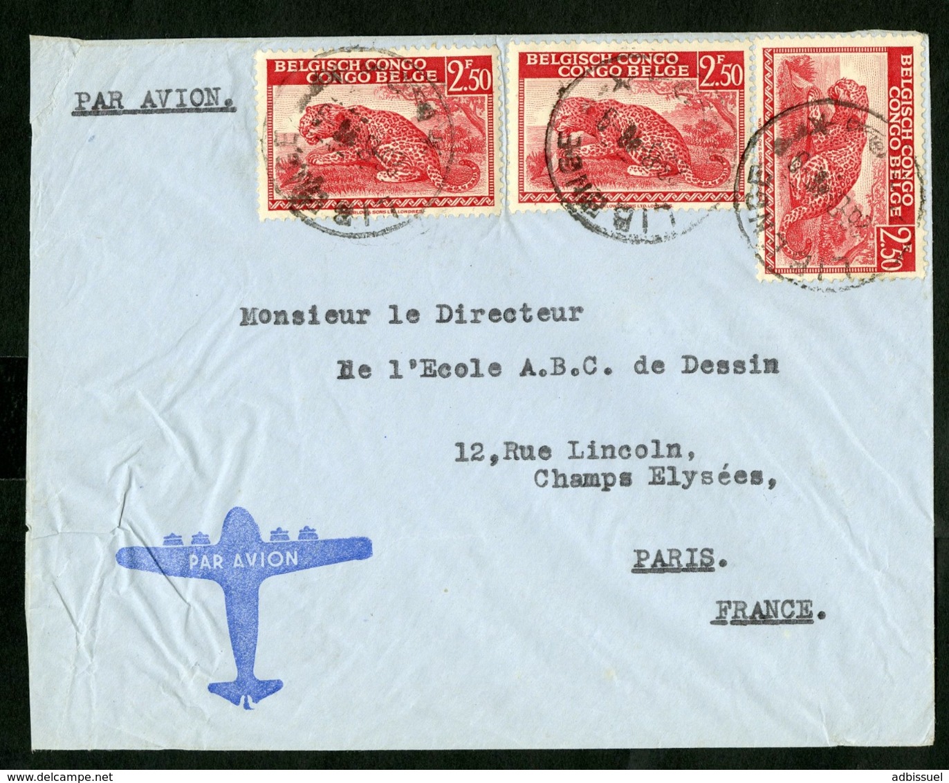CONGO BELGE "LIBENGE 26/8/46" Sur N° 241 (x3). Sur Enveloppe Par Avion Pour La France - Briefe U. Dokumente