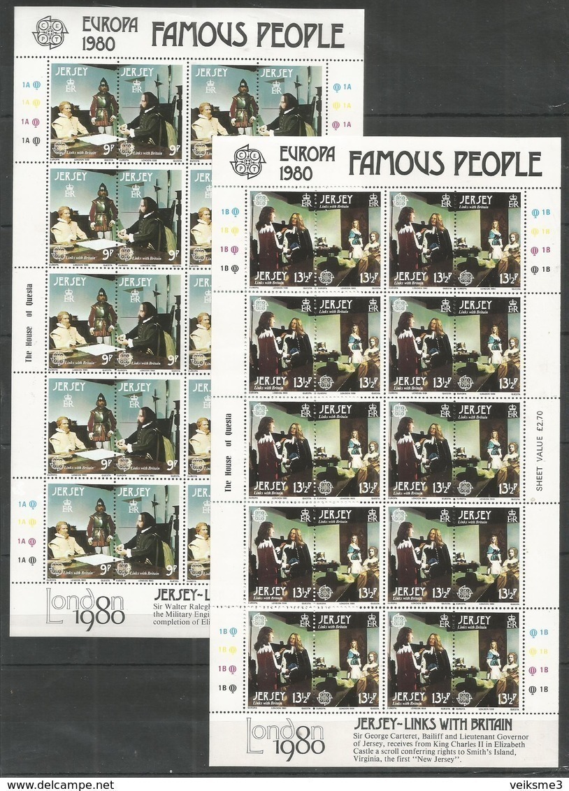 10x JERSEY - MNH - Europa-CEPT - Famous People - 1980 - Folded Sheets - 1980