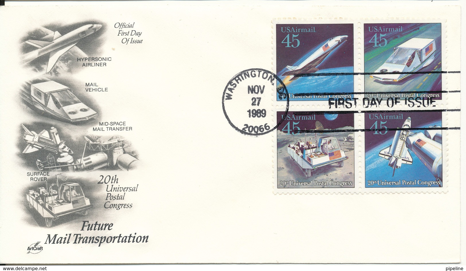 USA FDC Washington 27-11-1989 Future Mail Transportation Complete Set Of 4 With ArtCraft Cachet - 1981-1990