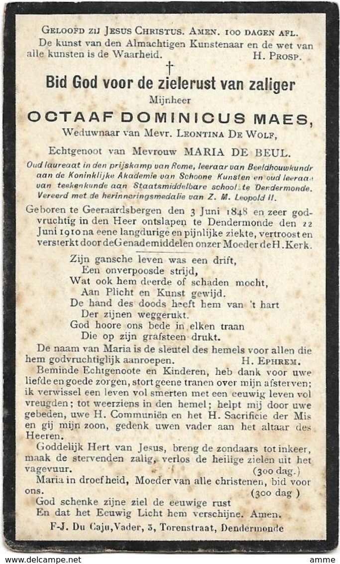 Doodsprentje  *  Maes Octaaf  (° Geeraardsbergen 1848 / + Dendermonde 1910) X De Wolf Leontina & De Beul Maria - Religion & Esotérisme