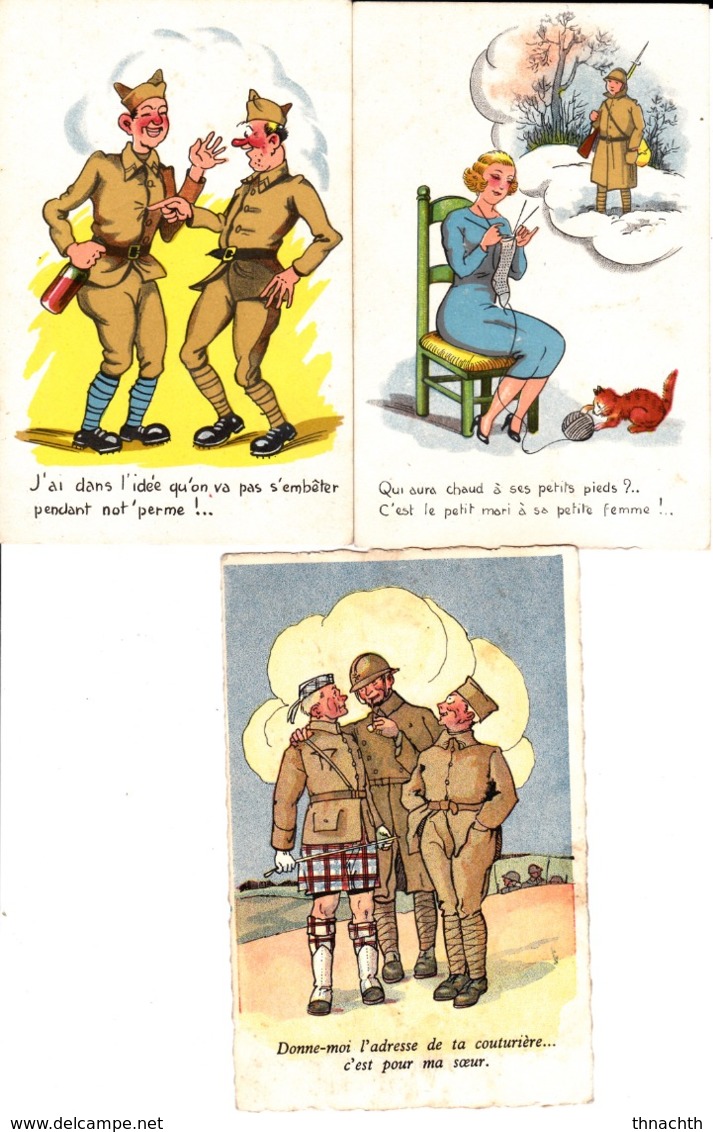 Lot De 3 Cpa Illustrées Militaires Poilus - Humor