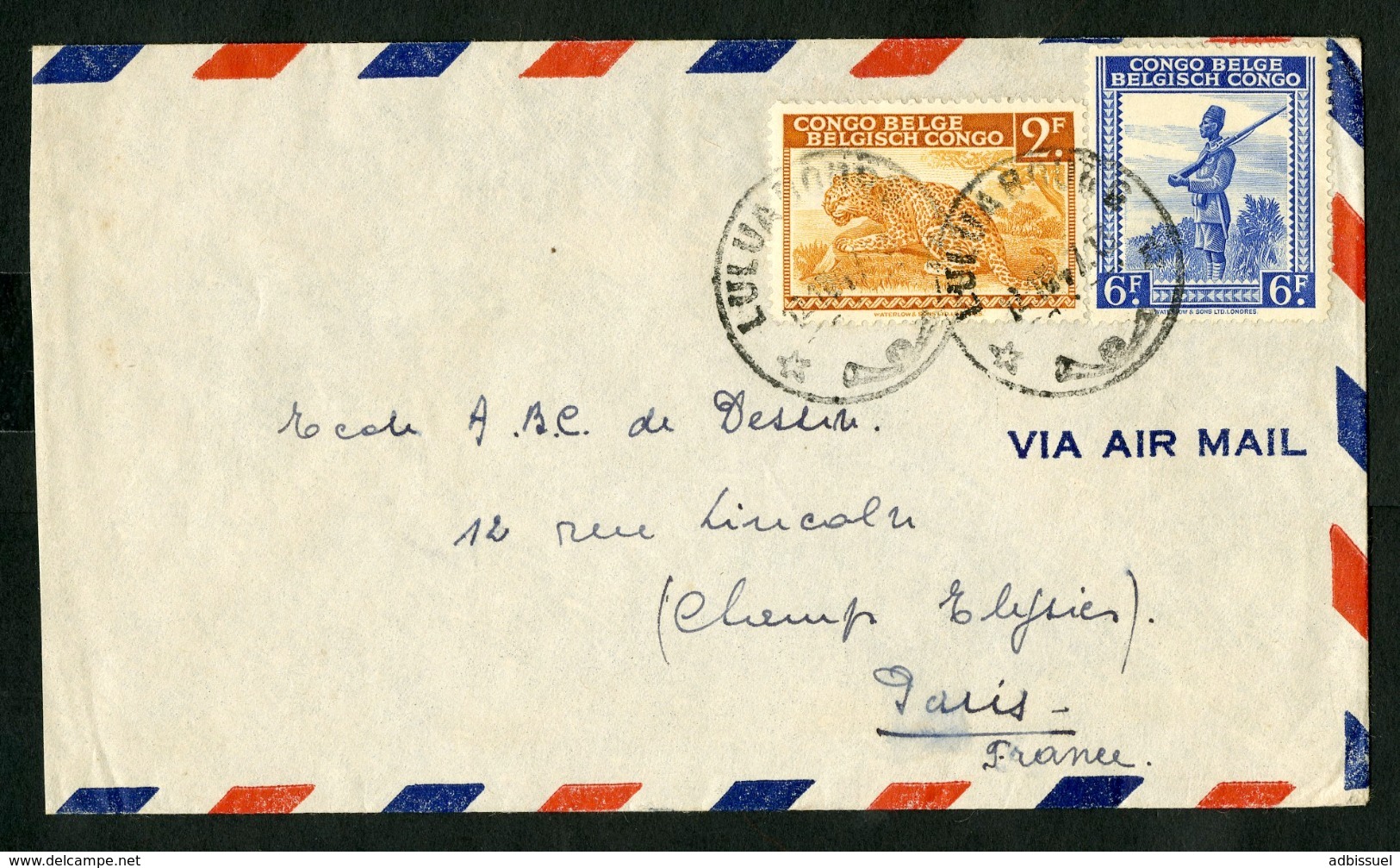CONGO BELGE "LULUABOURG 14/10/47" Sur N° 240 + 244. Sur Enveloppe Par Avion Pour La France - Lettres & Documents