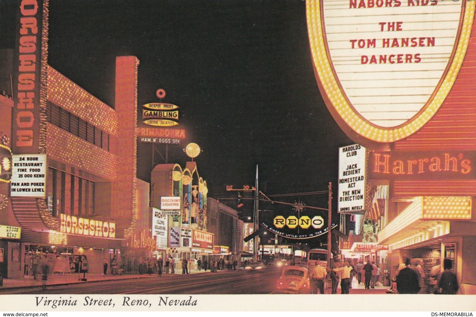 Reno NV - Virginia Street At Night Postcard - Reno