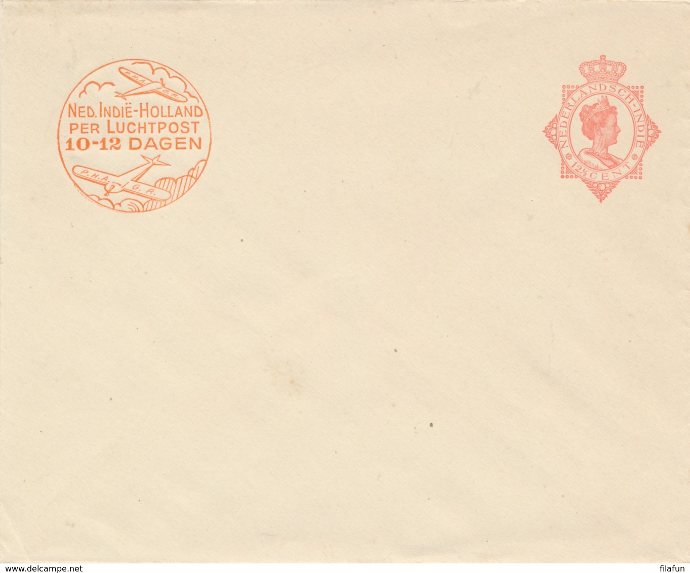 Nederlands Indië - 1930 - 12,5 Cent Wilhelmina Met Luchtpostreklame, Envelop G54a - Ongebruikt - Nederlands-Indië