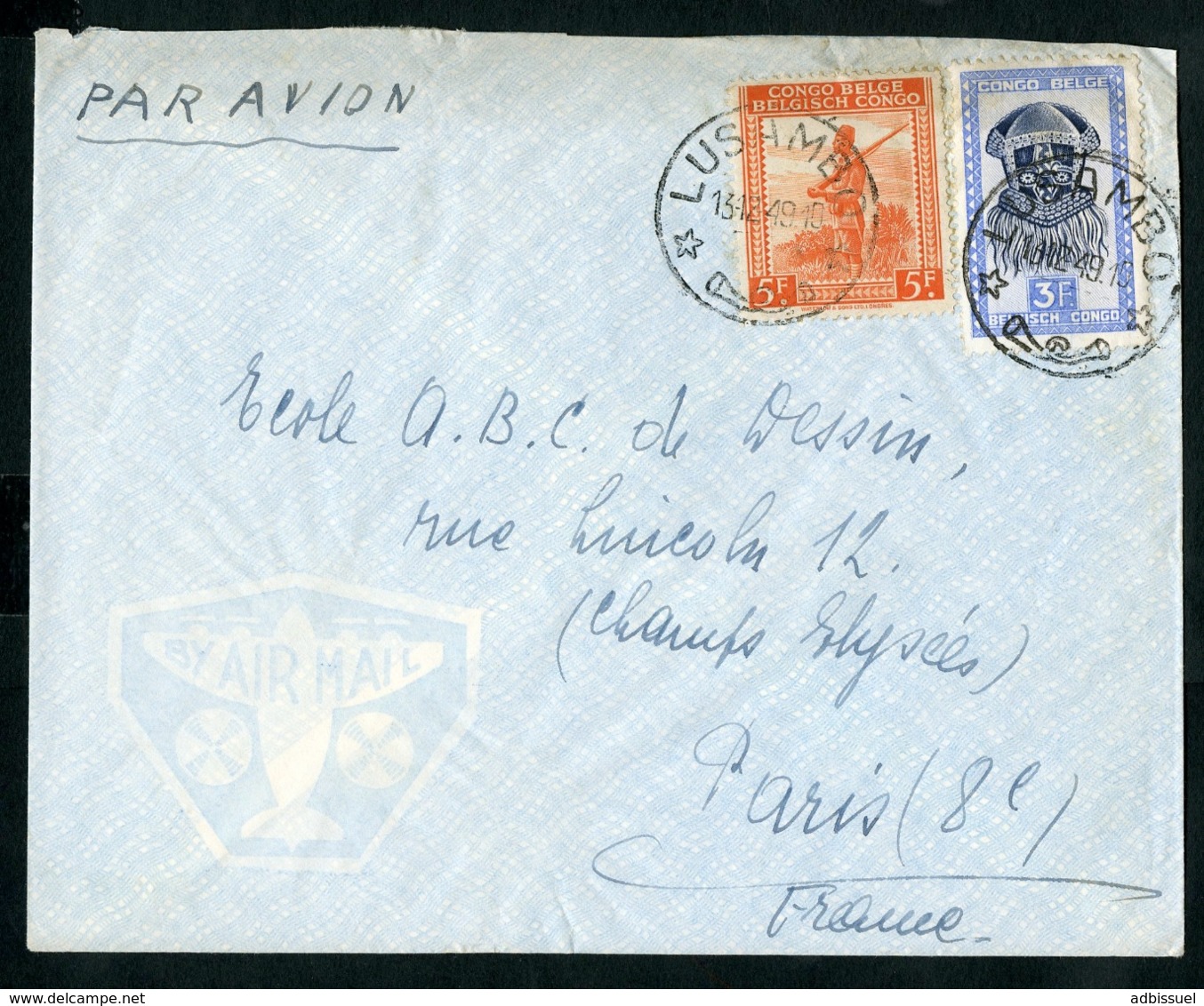 CONGO BELGE "LUSAMBO 13/12/49" Sur N° 423 + 288A. Sur Enveloppe Par Avion Pour La France - Covers & Documents