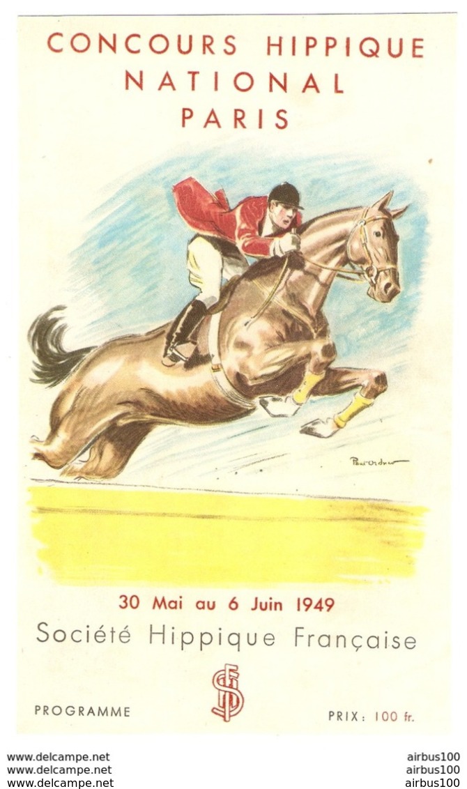 PUBLICITÉ PERRIER - CONCOURS NATIONAL HIPPIQUE NATIONAL PARIS 30 MAI 6 JUIN 1949 - JOCKEY CHEVAL - Ruitersport