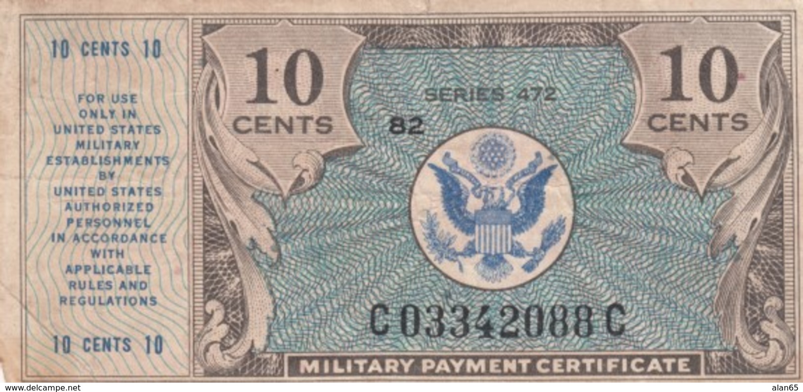 United States #M16 10-cents 1948-51 Military Payment Certificate Money Currency - 1948-1951 - Serie 472