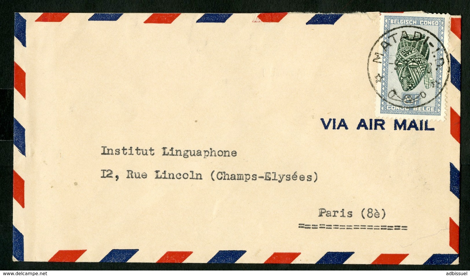 CONGO BELGE "MATADI - I.D. 9/2/52" Sur N° 291B. Sur Enveloppe Par Avion Pour La France - Cartas & Documentos