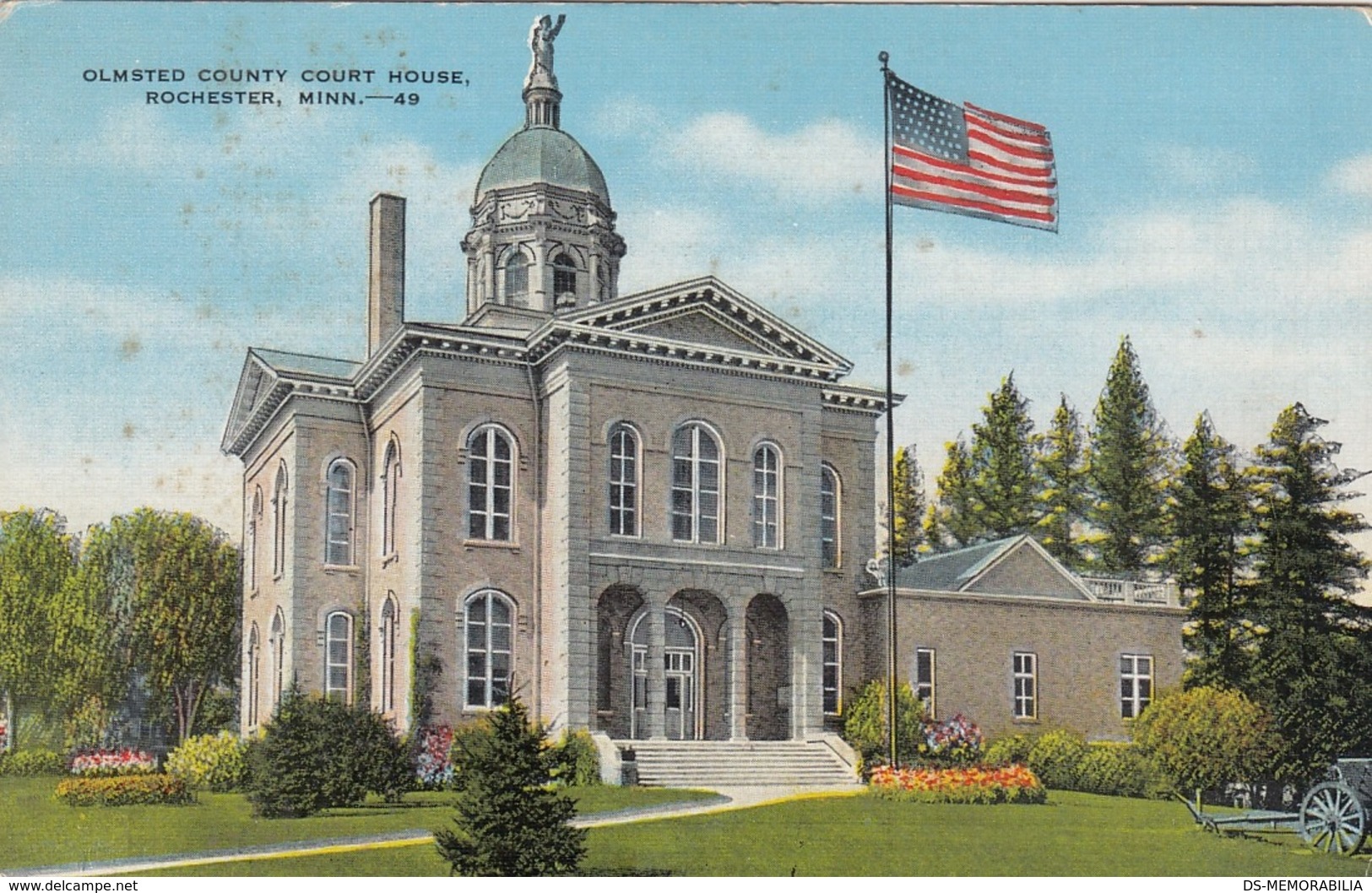 Rochester MN - Olmsted County Court House US Flag Postcard - Rochester