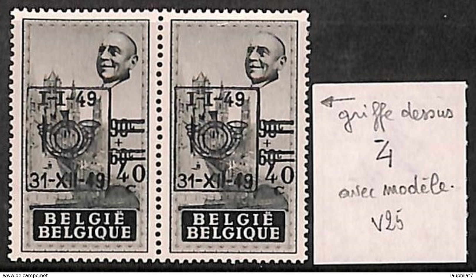 [813460]TB//**/Mnh-BELGIQUE 1949 - N° 804-v25, Anseele Préoblitéré, 40c/90c Gris, Griffe Dessus '4', Paire, Avec Modèle - Altri & Non Classificati