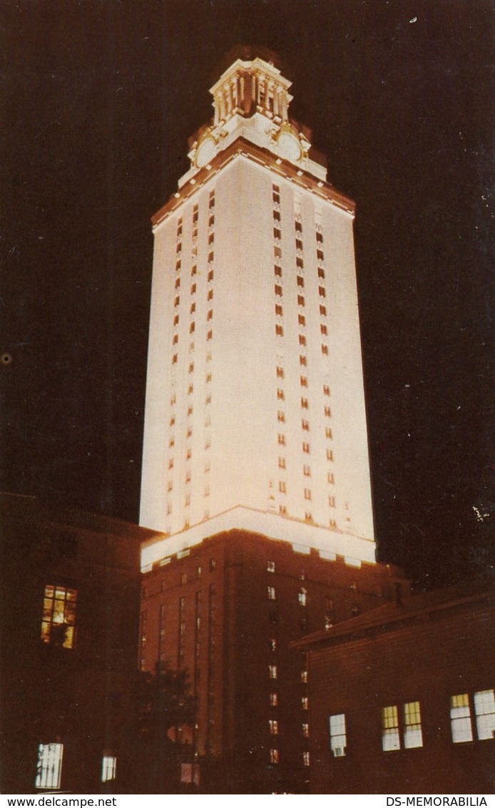 AUSTIN TX - UNIVERSITY OF TEXAS TOWER AT NIGHT POSTCARD - Austin