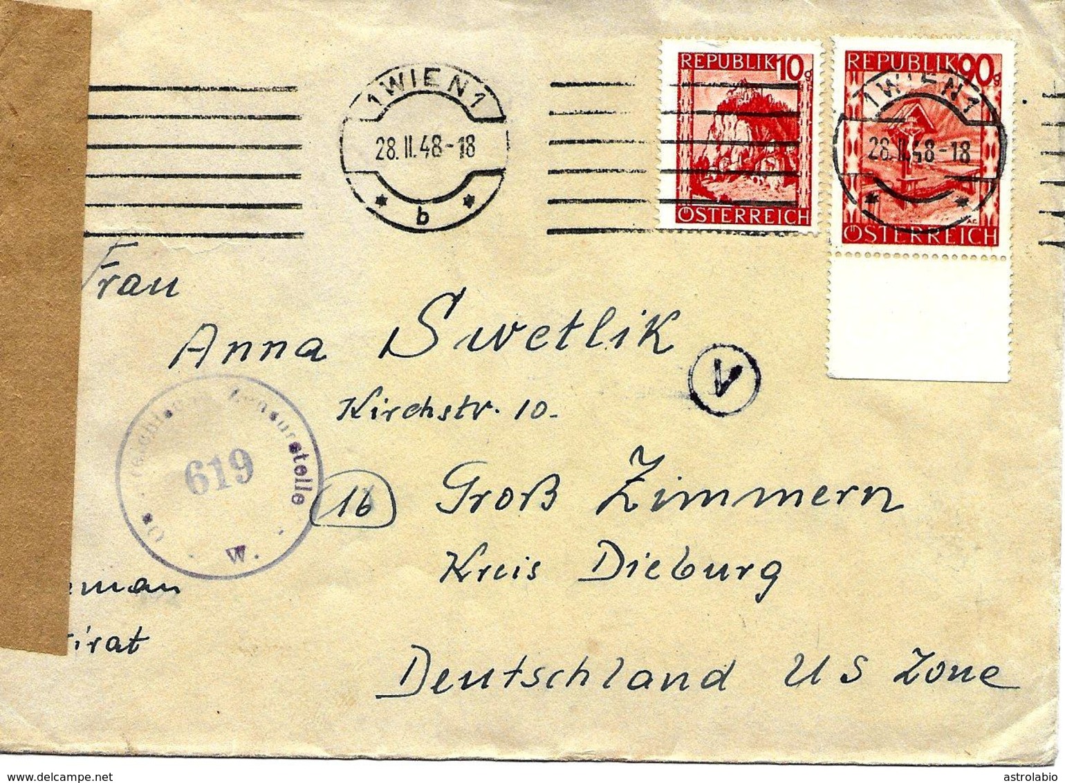 Censure Sur Lettre De Wien Vers Allemagne 1948 - Storia Postale