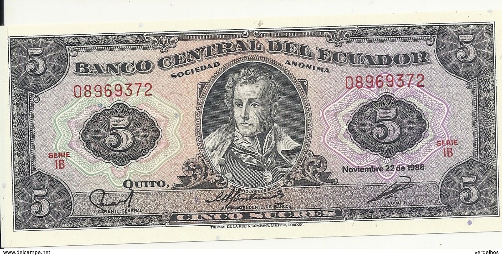 EQUATEUR 5 SUCRES 1988 UNC P 113 D - Ecuador