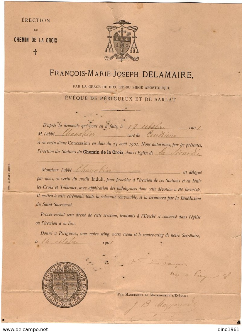 VP16.034  PERIGUEUX - Lettre  M. F.M.J. DELAMAIRE Evêque - Erection Du Chemin De Croix Eglise De La Sicardie à CONDRIEUX - Religion &  Esoterik