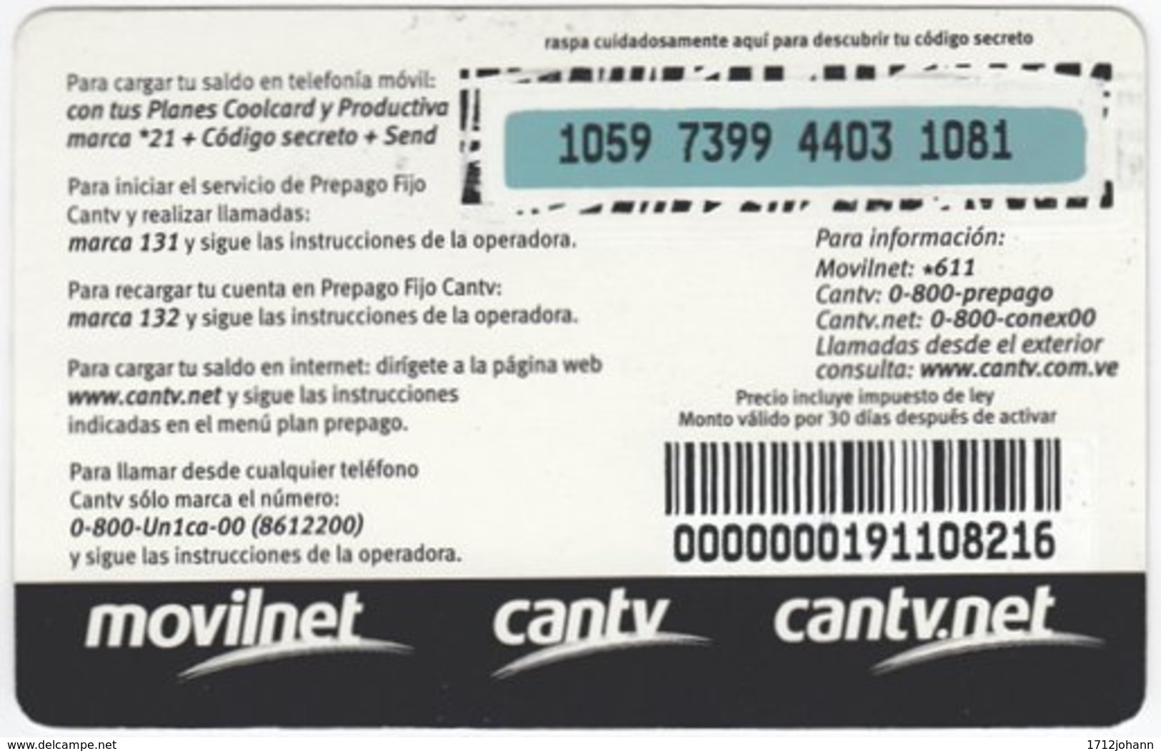 VENEZUELA A-988 Prepaid Un1ca - Landscape, Mountain - Used - Venezuela