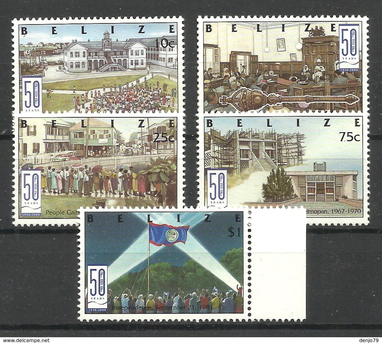 BELIZE 2000 50 YEARS OF PEOPLES UNITED PARTY SET MNH - Belice (1973-...)