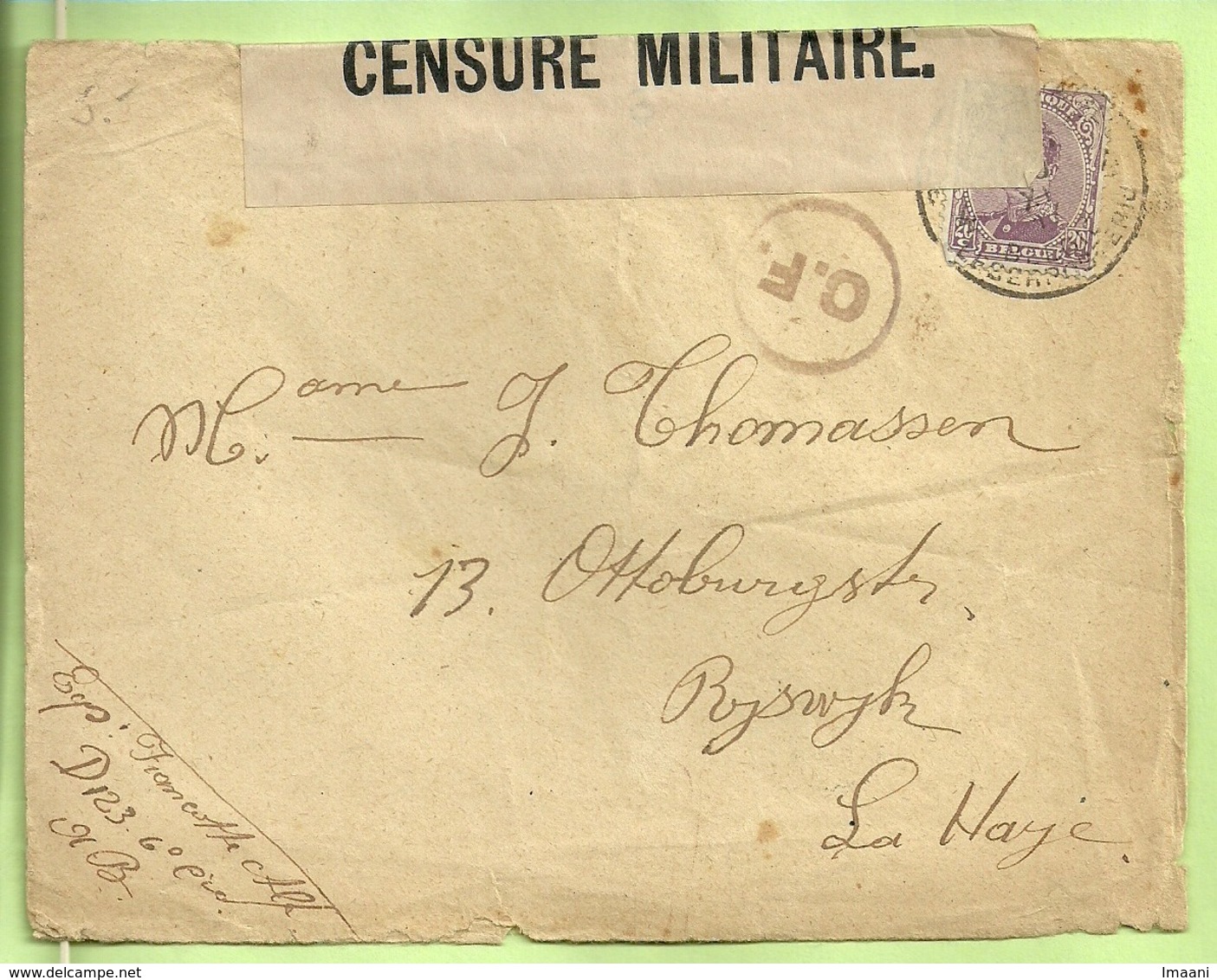 140 Op Brief PMB -> La HAYE (Holland) Strookje CENSURE MILITAIRE  + CENSUUR + C.F.(Folkestone) (B1739) - Army: Belgium