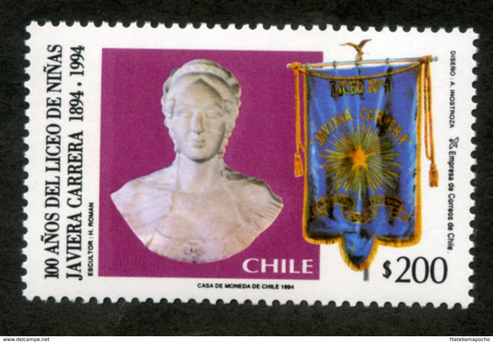 CHILE ESTAMPILLAS: "100 AÑOS DEL LICEO DE NIÑAS JAVIERA CARRERA 1894-1994” - 1994. - Chile