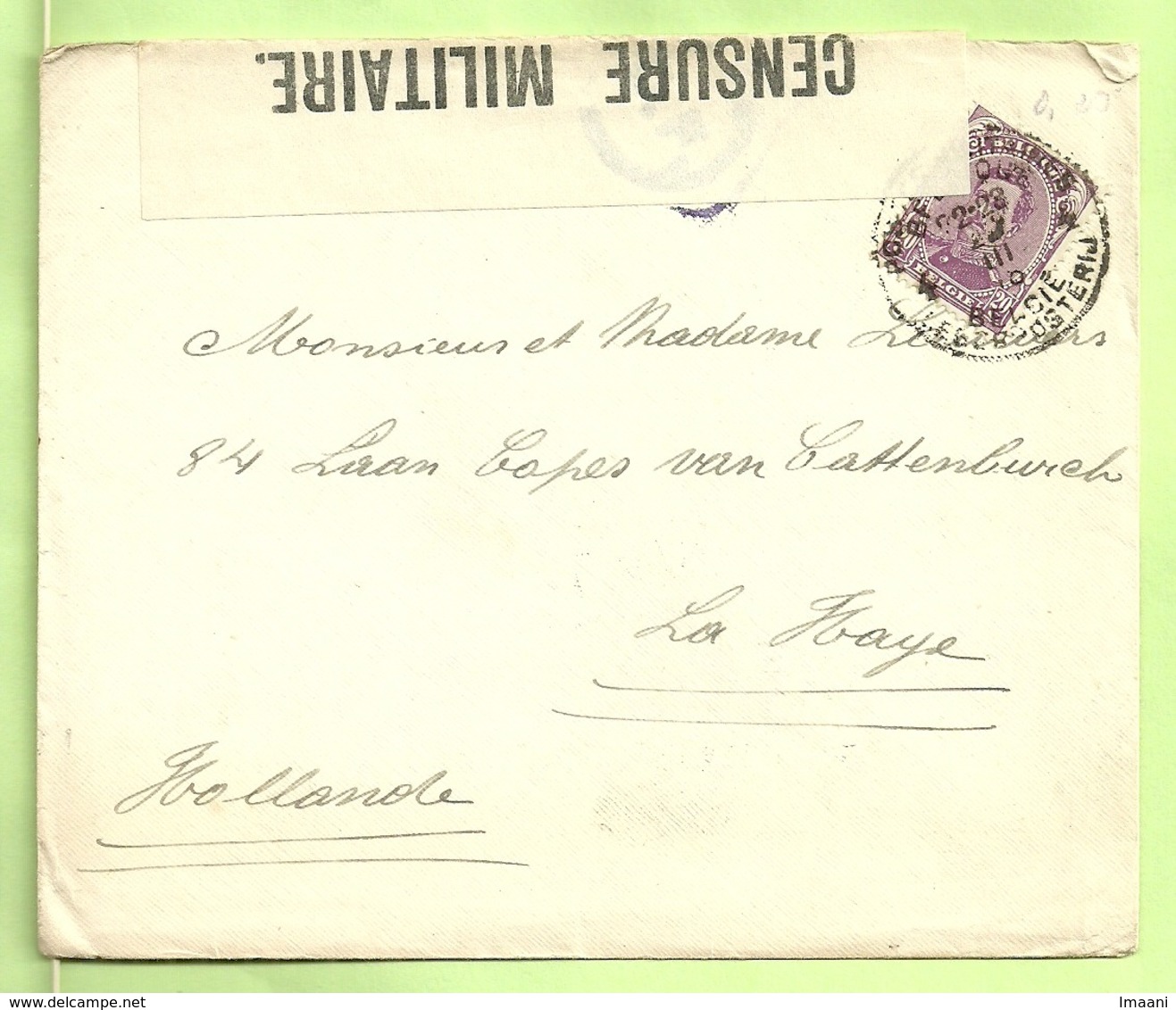 140 Op Brief PMB 4-> La Haye (Holland) Strookje CENSURE MILITAIRE 20 + CENSUUR + C.F.(Folkestone) (B4141) - Belgische Armee