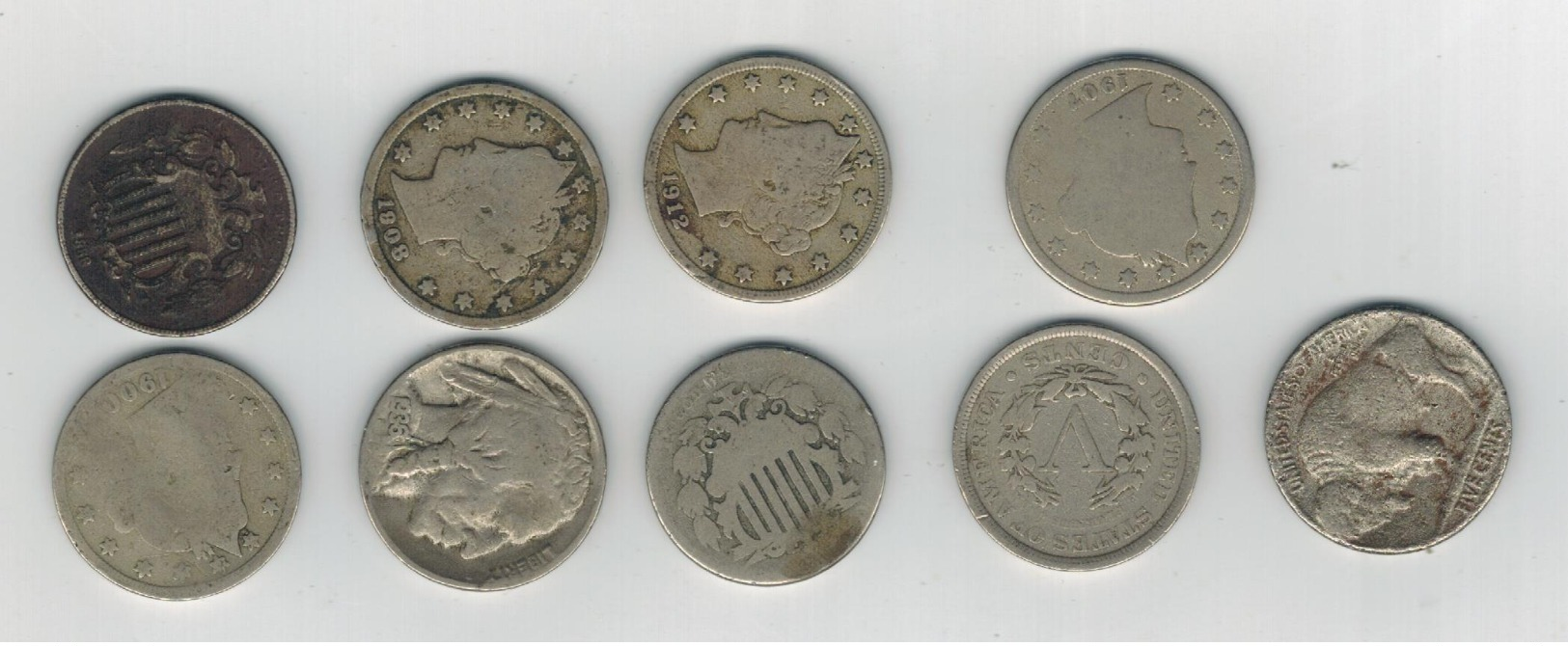 USA Used Old Nickels X 9  (Shield, Liberty ,Buffalo) See Both Scans - Collections