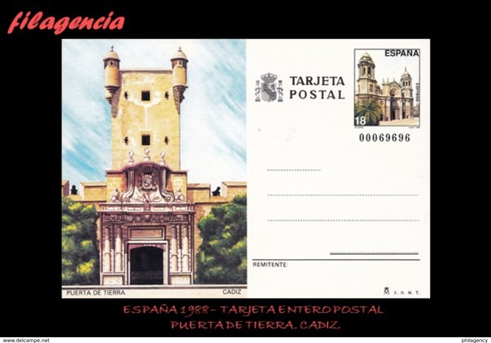 EUROPA. ESPAÑA. ENTEROS POSTALES. TARJETA ENTERO POSTAL 1988. PUERTA DE TIERRA. CADIZ - 1931-....