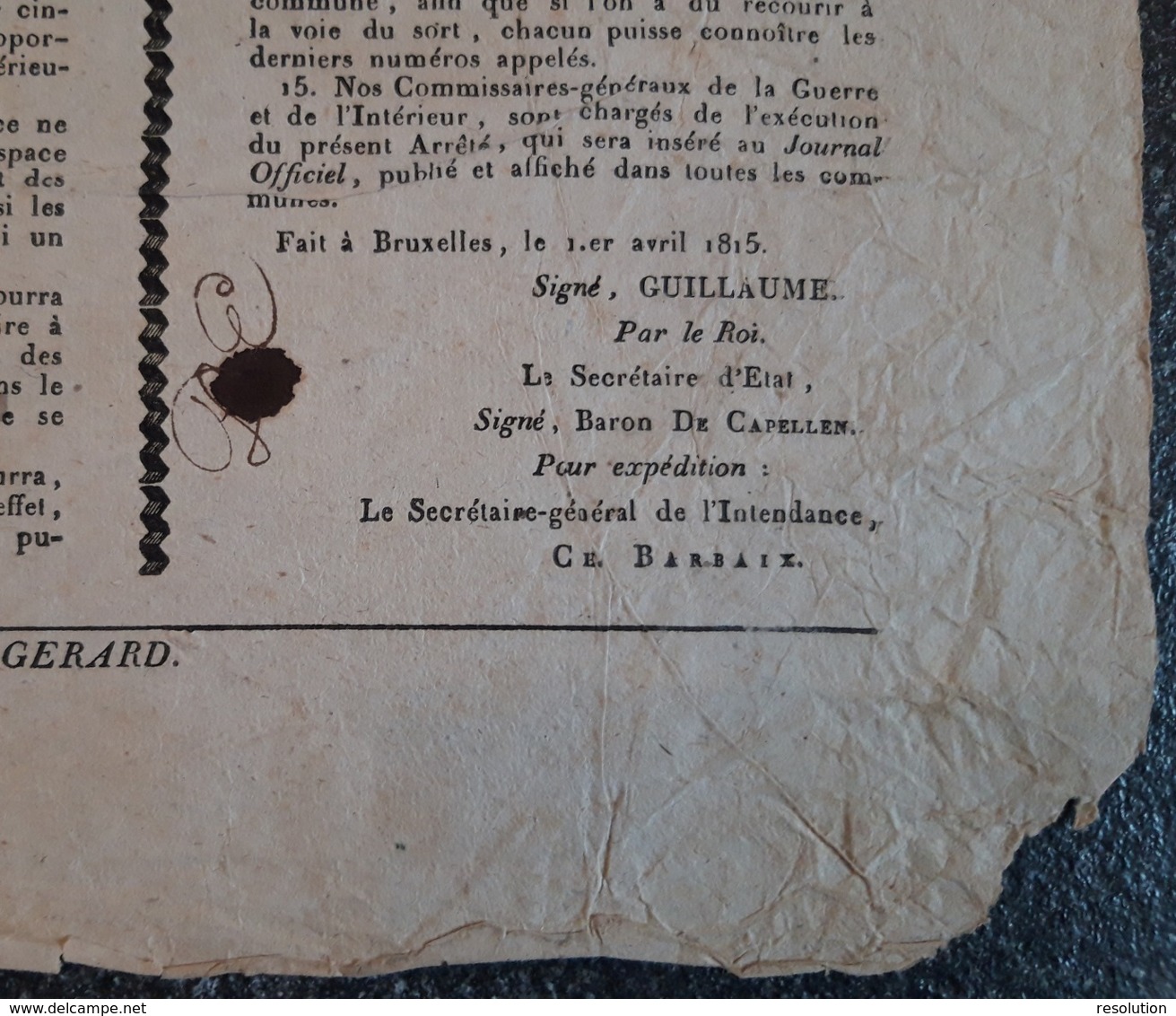 Arrêté Concernant La Création D'une Milice - Département De Sambre & Meuse - Guillaune Roi Des Pays-Bas Bruxelles 1e Var - Gesetze & Erlasse