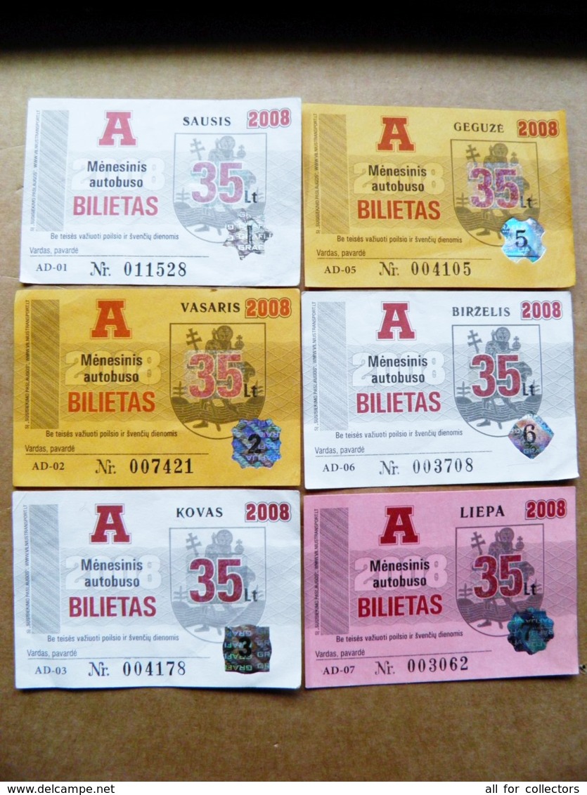 6 Transport Tickets Vilnius City Capital Of Lithuania BUS Monthly Ticket 2008 35lt. - Europa