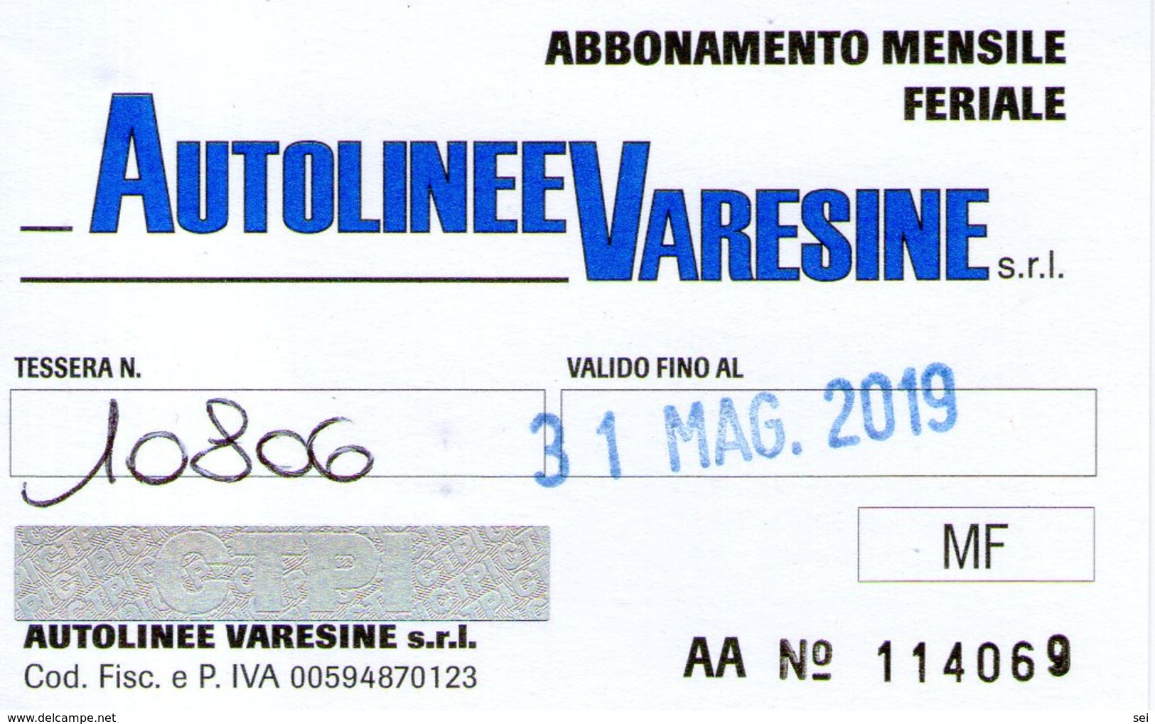 B 2810 - Trasporti, Varese, Autolinee Varesine, Abbonamento - Europe