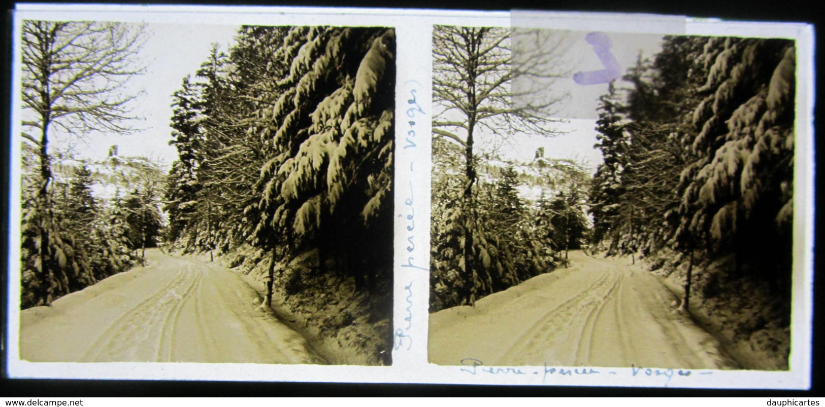 Route De PIERRE - PERCEE Sous La Neige, Vosges, 1927. Plaque De Verre Stéréoscopique. Positif - Plaques De Verre