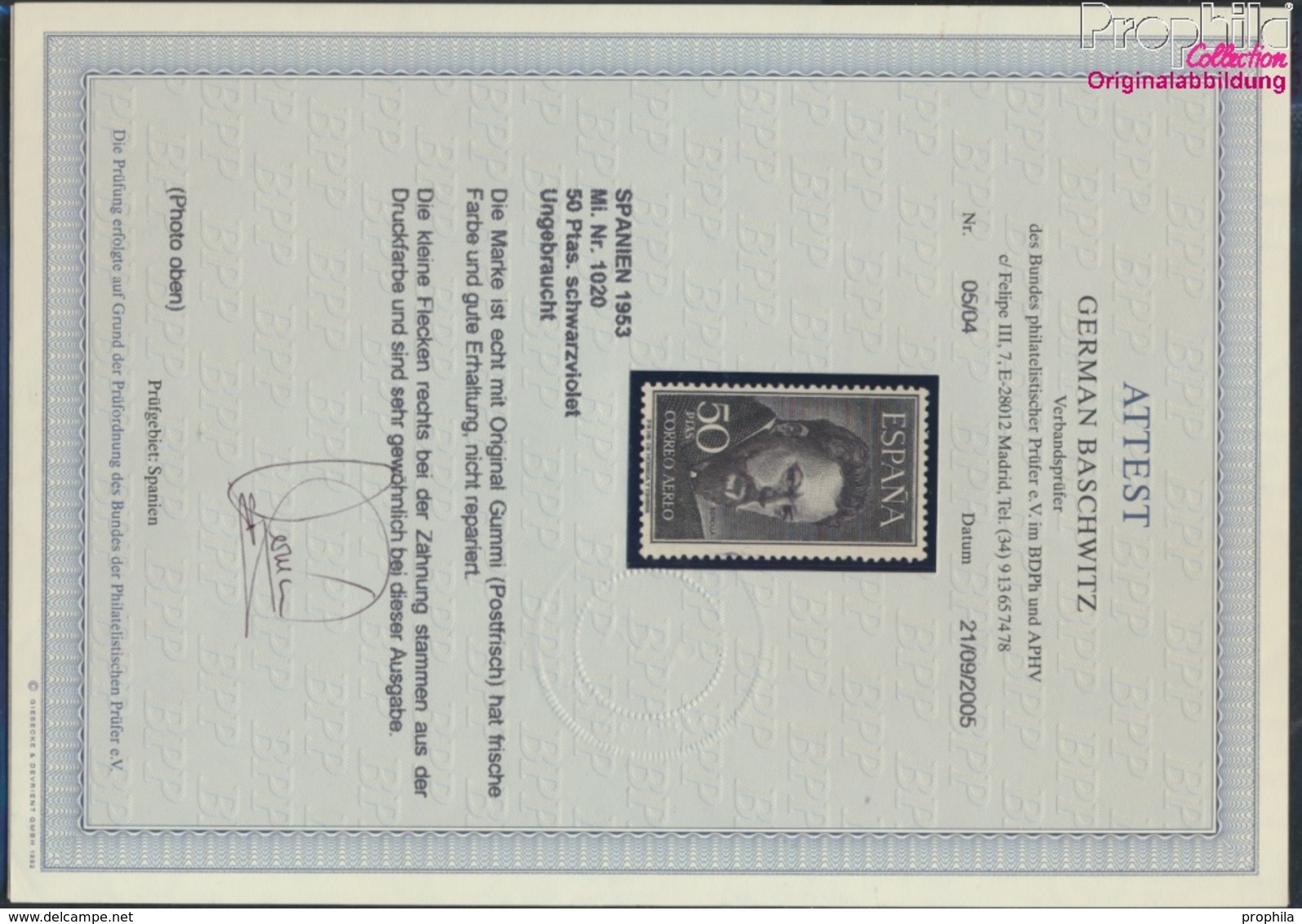 Spanien 1020 (kompl.Ausg.) Geprüft Mit Attest Postfrisch 1953 Bastida (9350540 - Ungebraucht