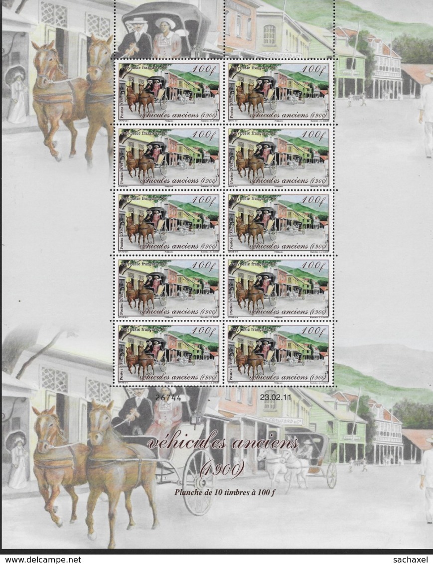 2011 Polynésie Française N°  949 Et 950 Nf** MNH.(Feuilles Entières ) Véhicules Anciens : Truck , Cabriolet Tilbury - Nuovi