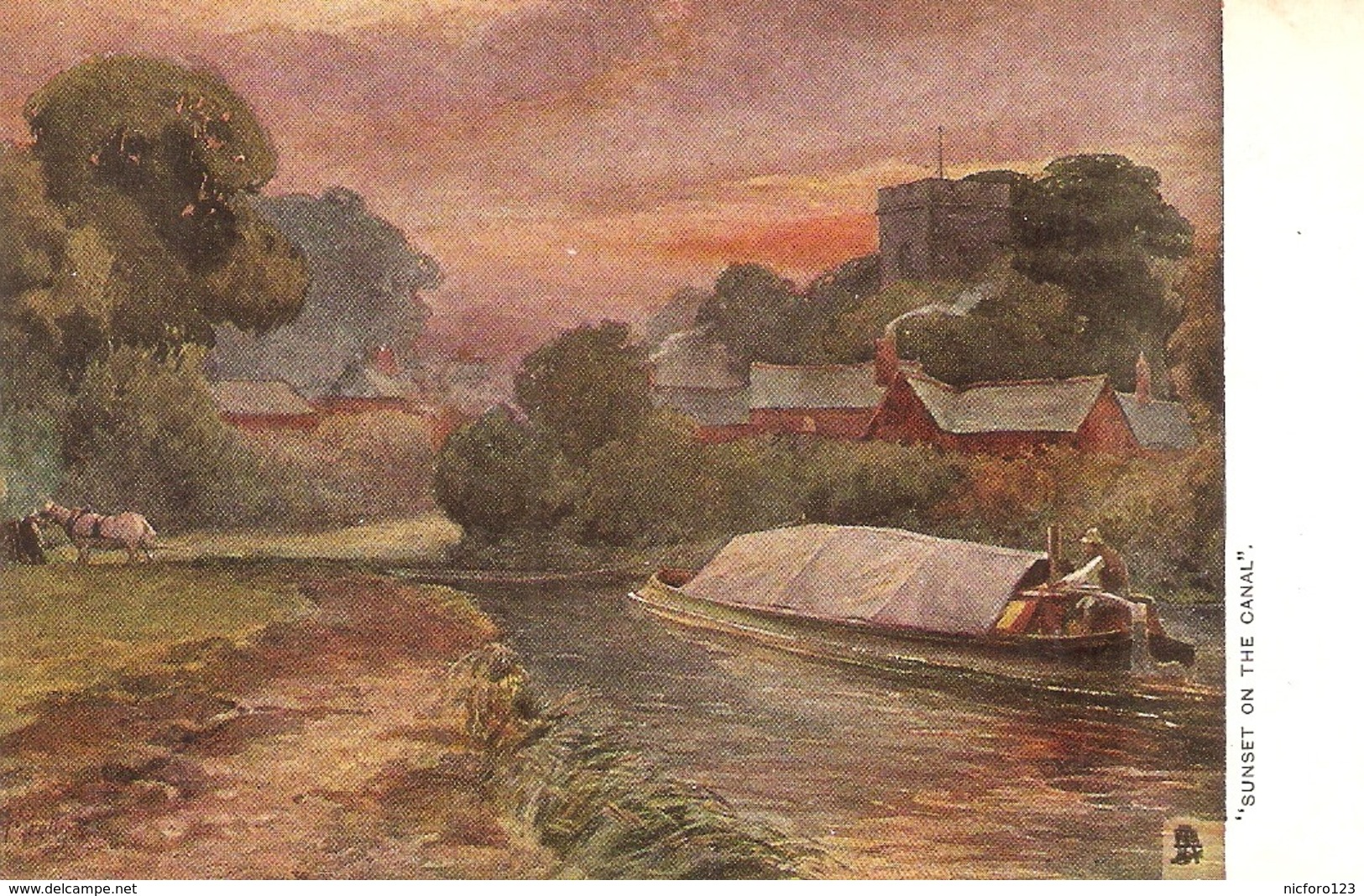 "G. Gretty. Sunset In The Canal" Tuck Oilette Country Charms Ser. PC # 1400 - Tuck, Raphael