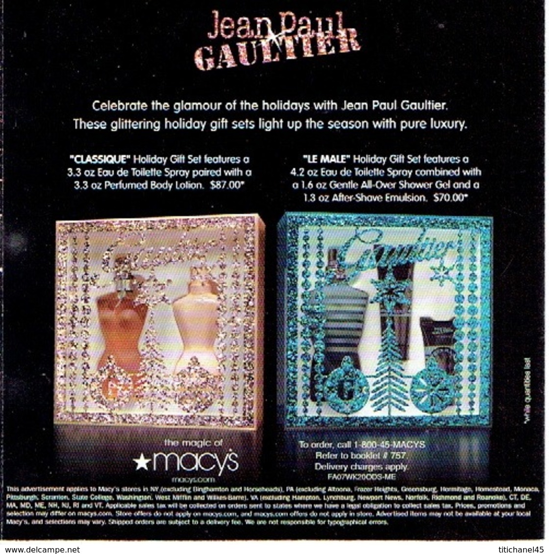 RARE Carte HOLIDAY SEASON 5 X 5 Jean-Paul GAULTIER "CLASSIQUE " & "LE MALE" - Perfume Card USA - Modern (ab 1961)