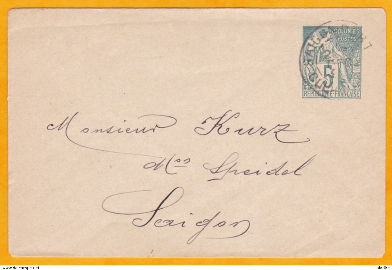 Circa 1895 - Entier Enveloppe Mignonnette Alphée Dubois 5 Centimes (tarif Local) De Saigon, Cochinchine En Ville - Covers & Documents