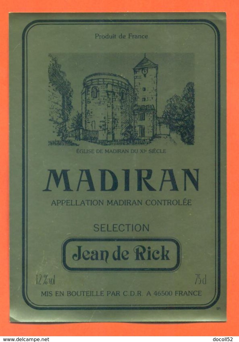 étiquette De Vin Madiran Selection Jean De Rick CDR à 46500 - 75 Cl - Madiran