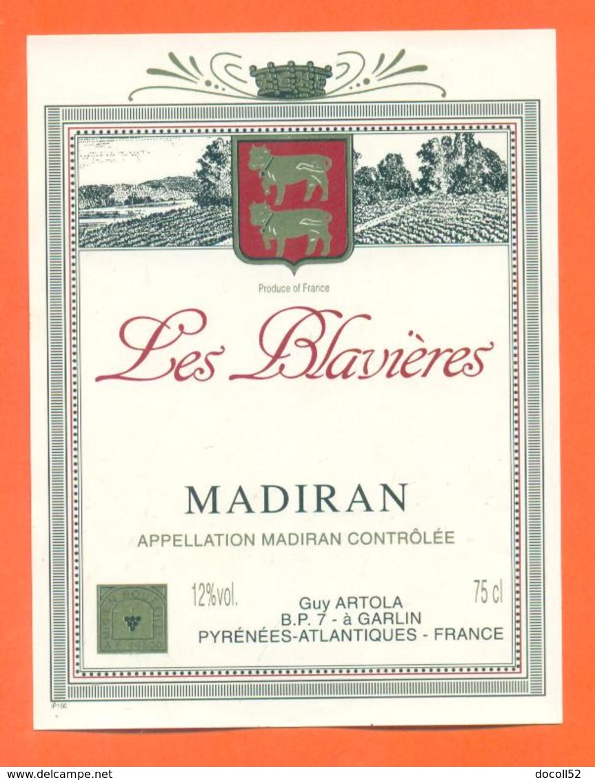étiquette De Vin Madiran Les Blavières Guy Artola à Garlin - 75 Cl - Madiran