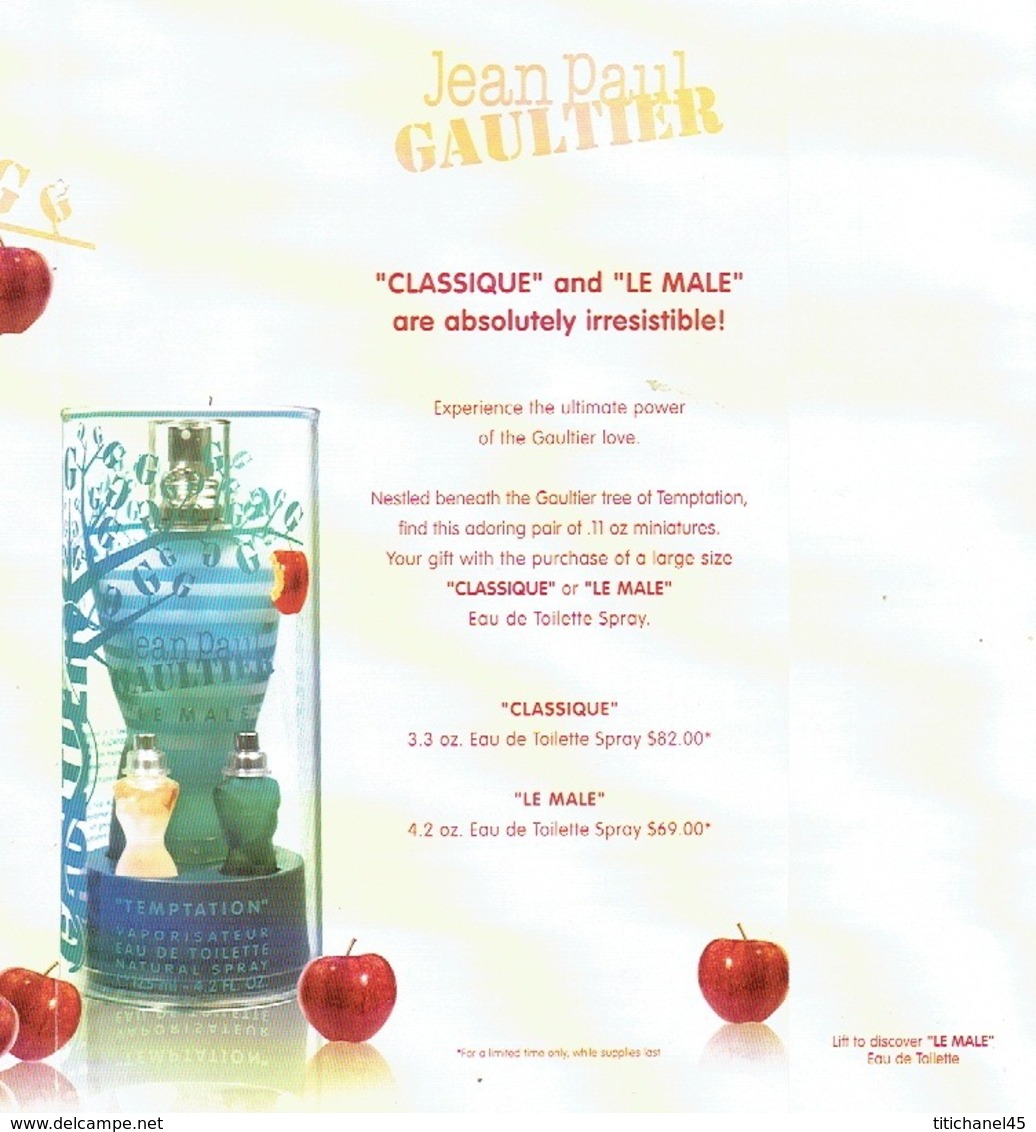 Large Et RARE Rabat Jean-Paul GAULTIER  - SAINT-VALENTIN "Give In To Temptation - Perfume Card USA - 19,2 X 21 Cm - Modernes (à Partir De 1961)