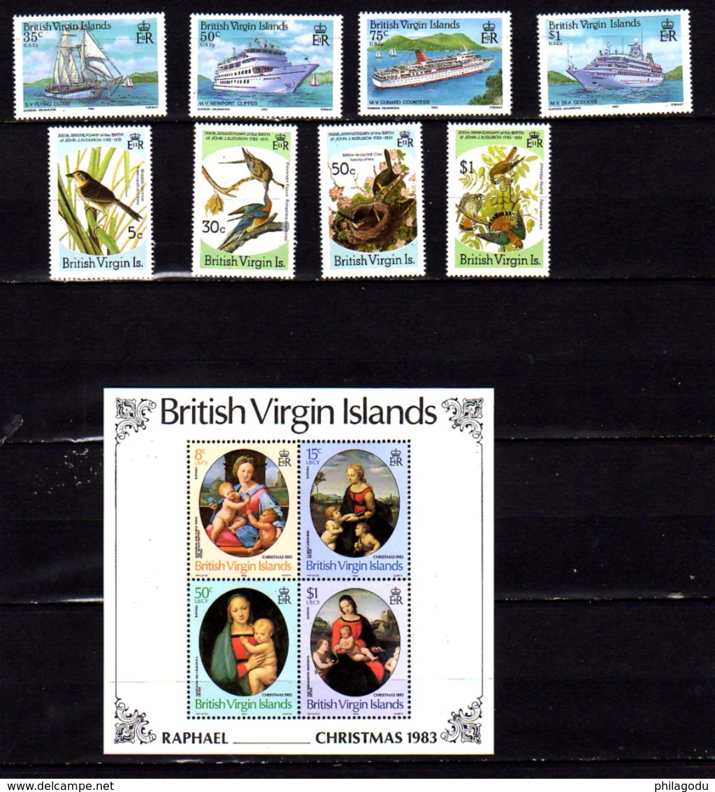 Iles Vierges 1983-91, Bateaux, Oiseaux, Noël, 535 / 542** + BF 20-45-70/71**, Cote 57,50 € - Iles Vièrges Britanniques