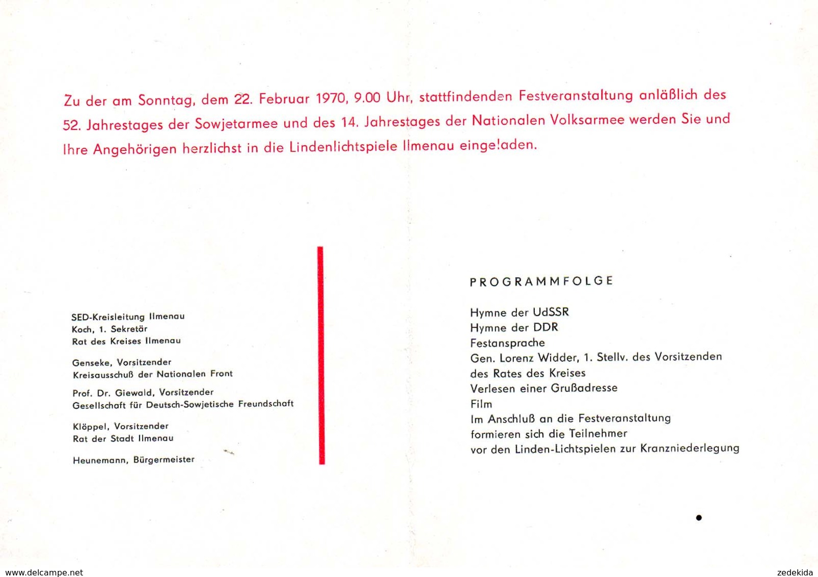 C9449 - Ilmenau Lindenlichtspiele - NVA Nationale Volksarmee - Propaganda Programm Eintrittskarte 1970 - Ereignisse