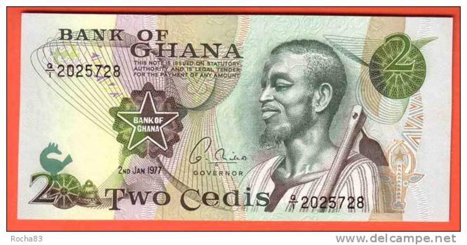 GHANA  - 2 Cédis  Du  02 01 1977  - Pick 14c - Ghana