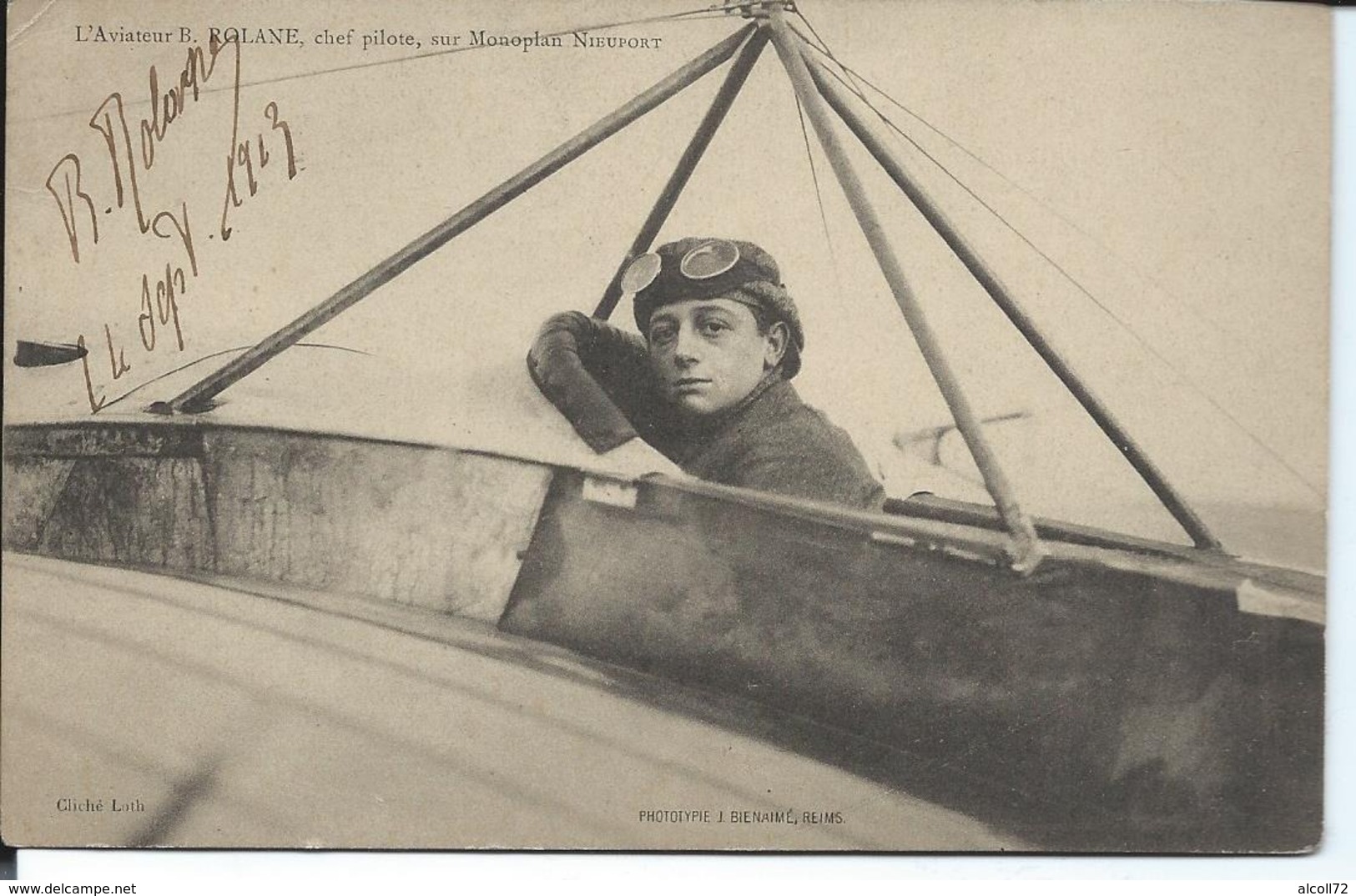 L'Aviateur B.Rolane Chef Pilote Sur Monoplan Nieuport.Carte Avec Autographe Du Pilote. - Airmen, Fliers