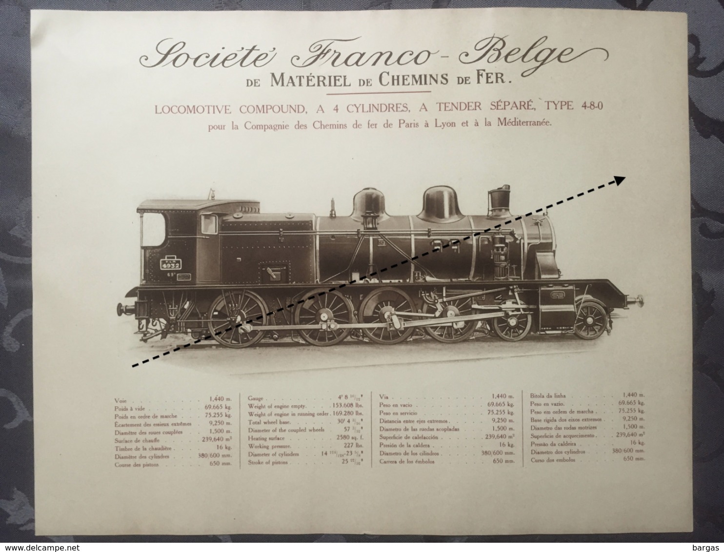 Affiche - Planche Train FRANCO BELGE DE MATERIEL DE CHEMINS DE FER De Paris à Lyon Et à La Mediterranée - Chemin De Fer