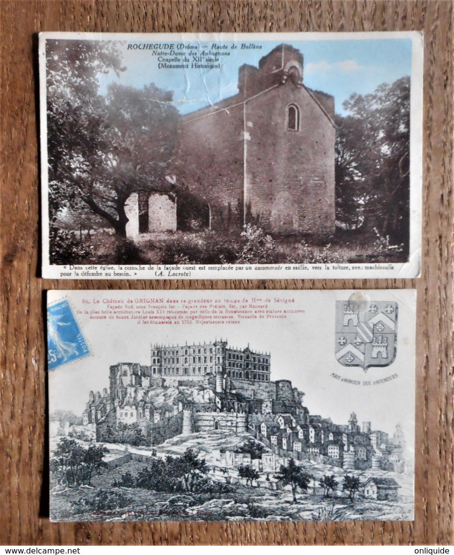 2 Cartes Postales Anciennes DRÔME : Château De Grigan / Chapelle ND Des Aubagnans à Rochegude - Autres & Non Classés