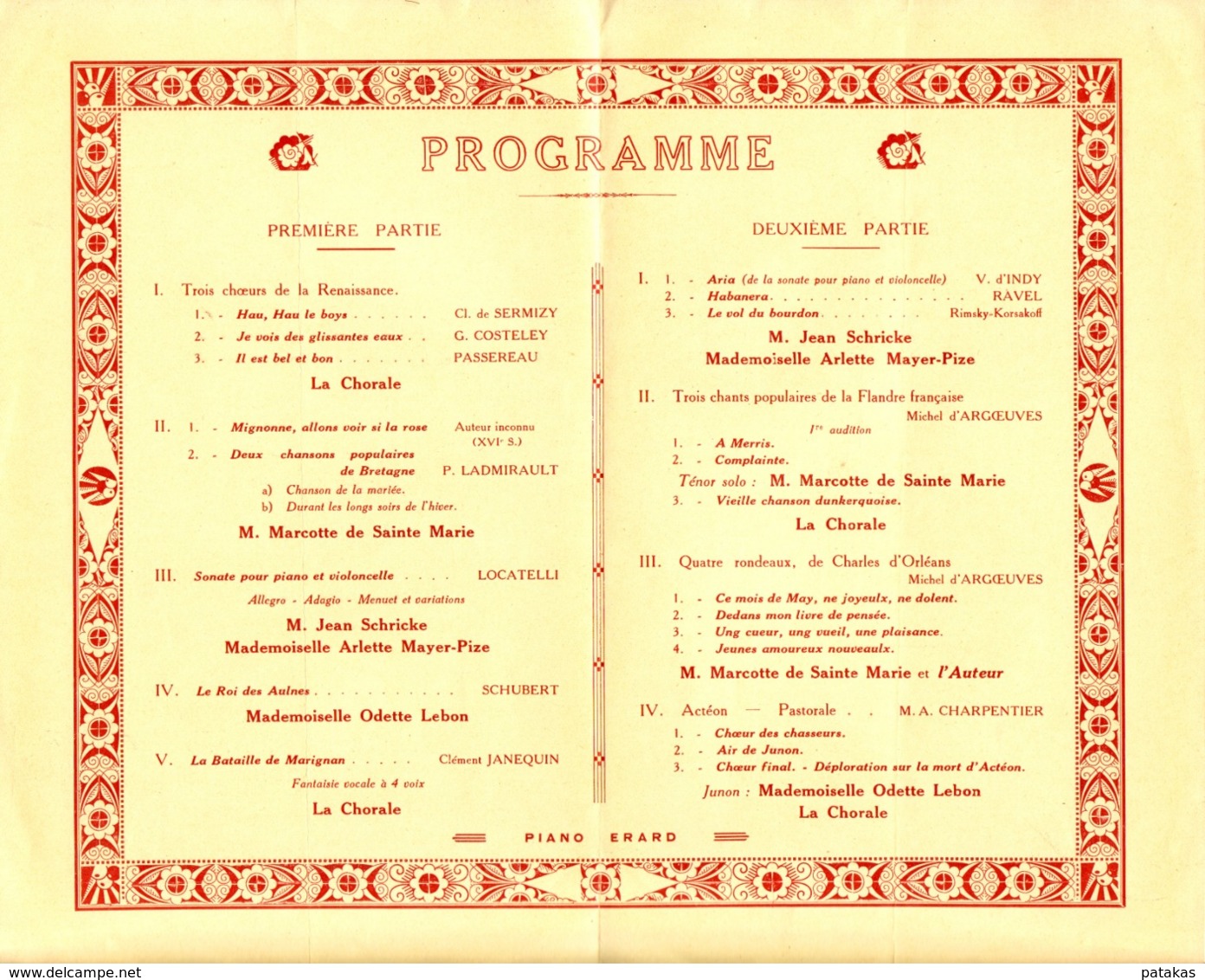 Programme Festival Choral à Meudon Dimanche 4 Mars 1934 - Programmes