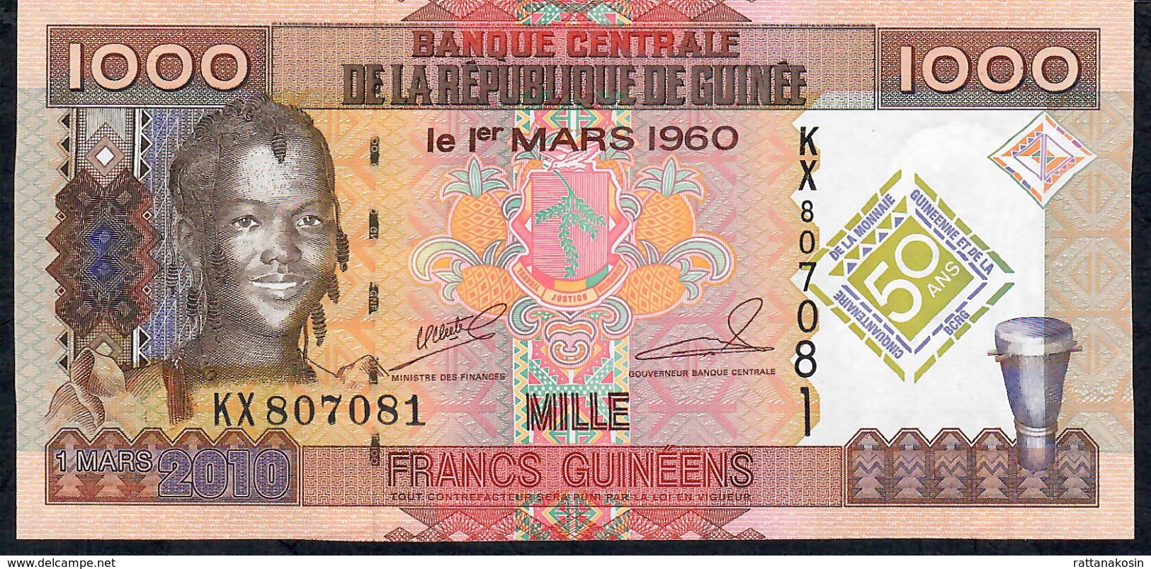 GUINEA P43 1000 FRANCS 2010 COMMEMORATIVE UNC. - Guinee