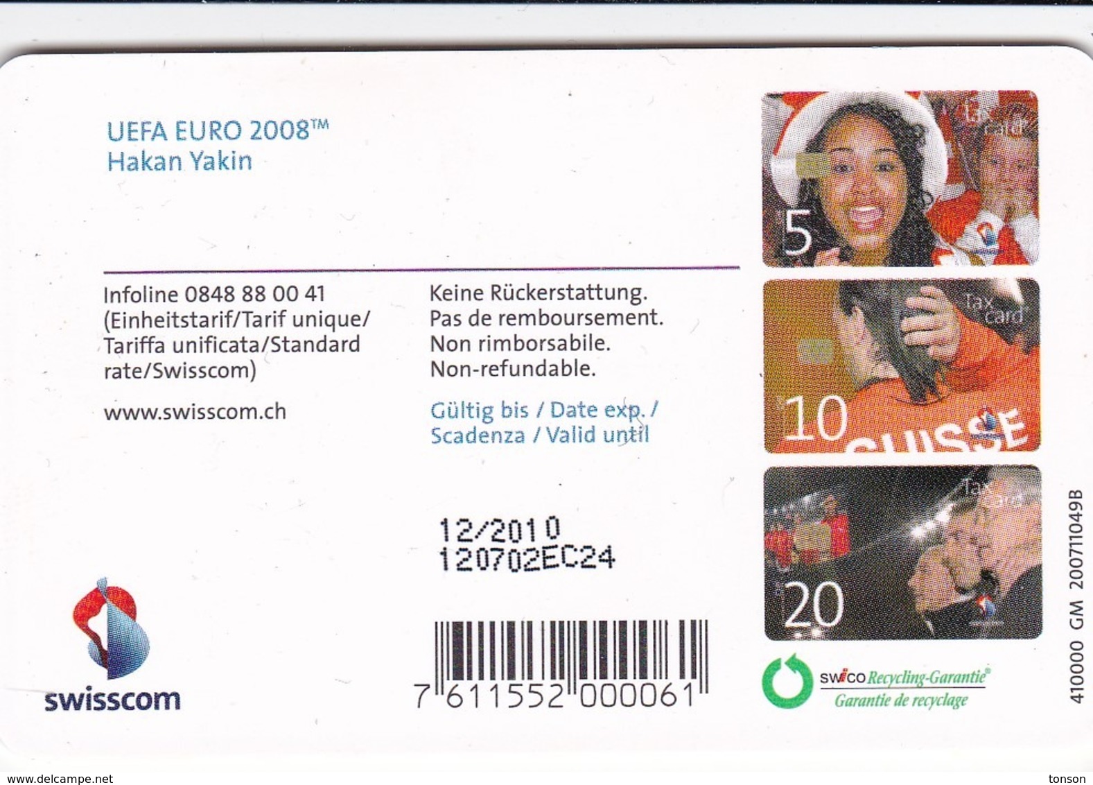 Switzerland, CP-185,   UEFA EURO 2008, Hakan Yakin, Football, 2 Scans.  GEM5 (Red) - Suisse