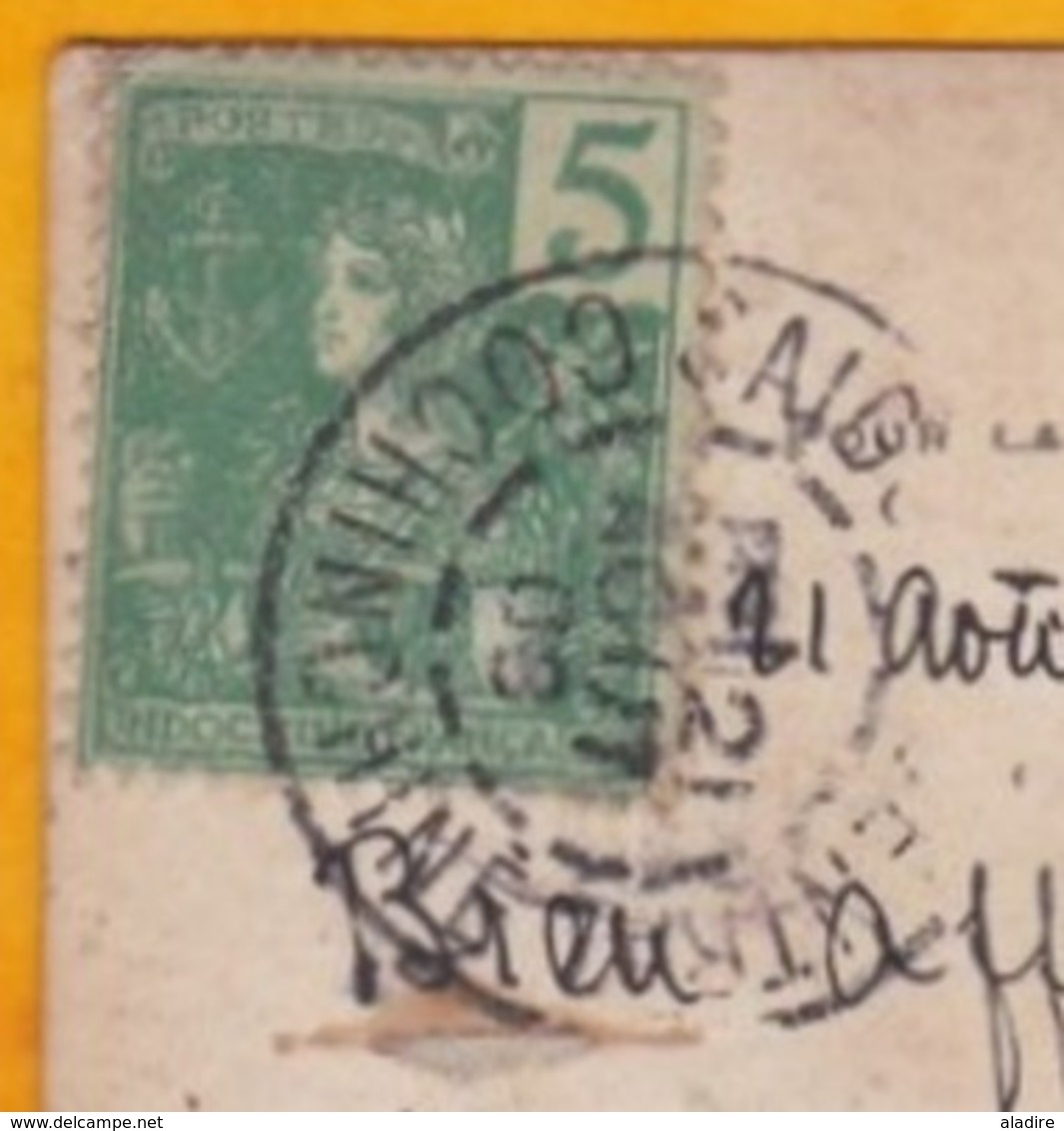 1908 - 5 C Vert Grasset YT 27 Sur CP De Saigon, Cochinchine, Indochine Vers Corte, Corse, France - Xe Keo - Covers & Documents