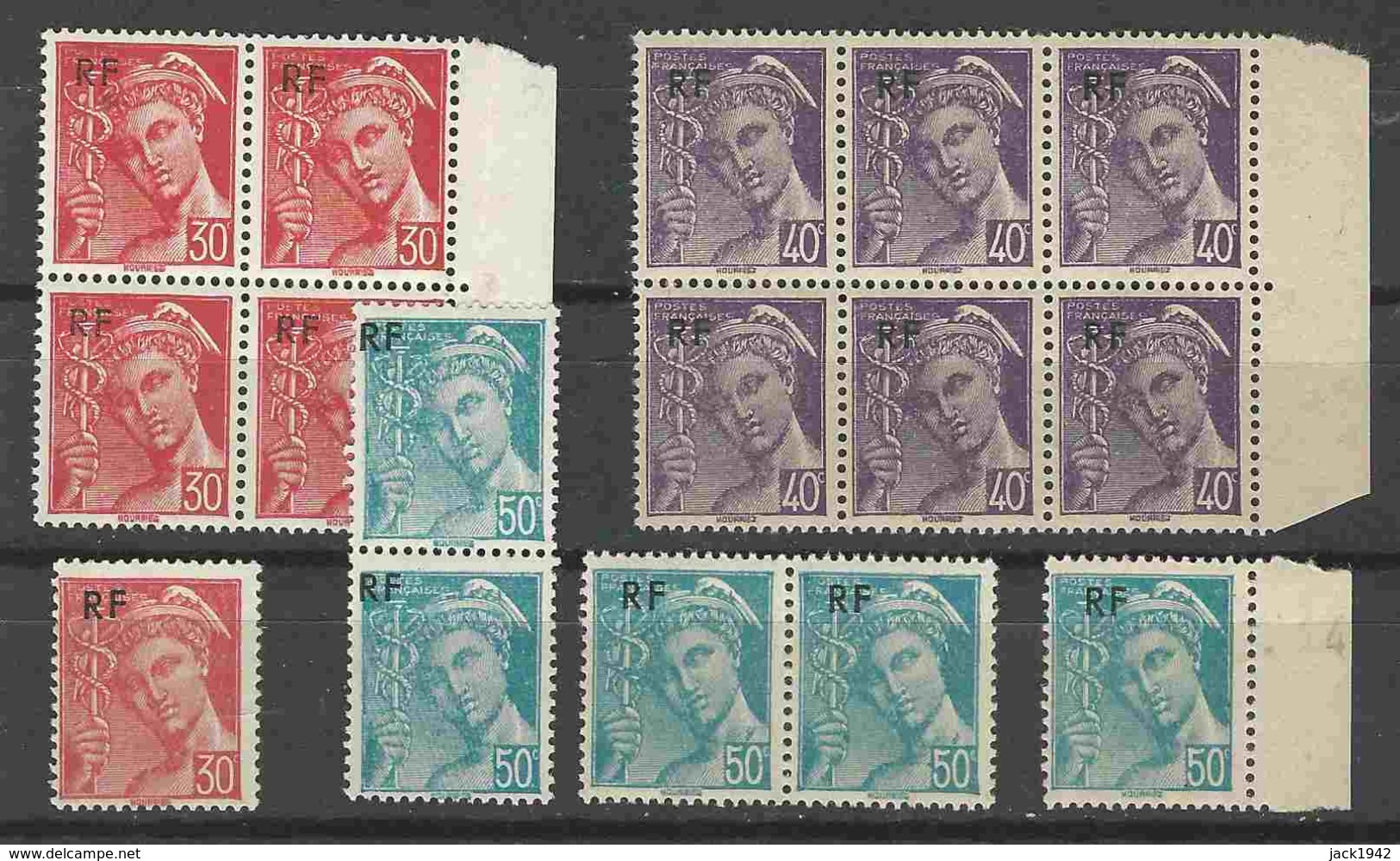 Yvert N°658 à 660 - Type Mercure Surchargés RF - Bloc De 4 Ou 6, Paires Ou Unités - 16 Timbres - 1938-42 Mercurius