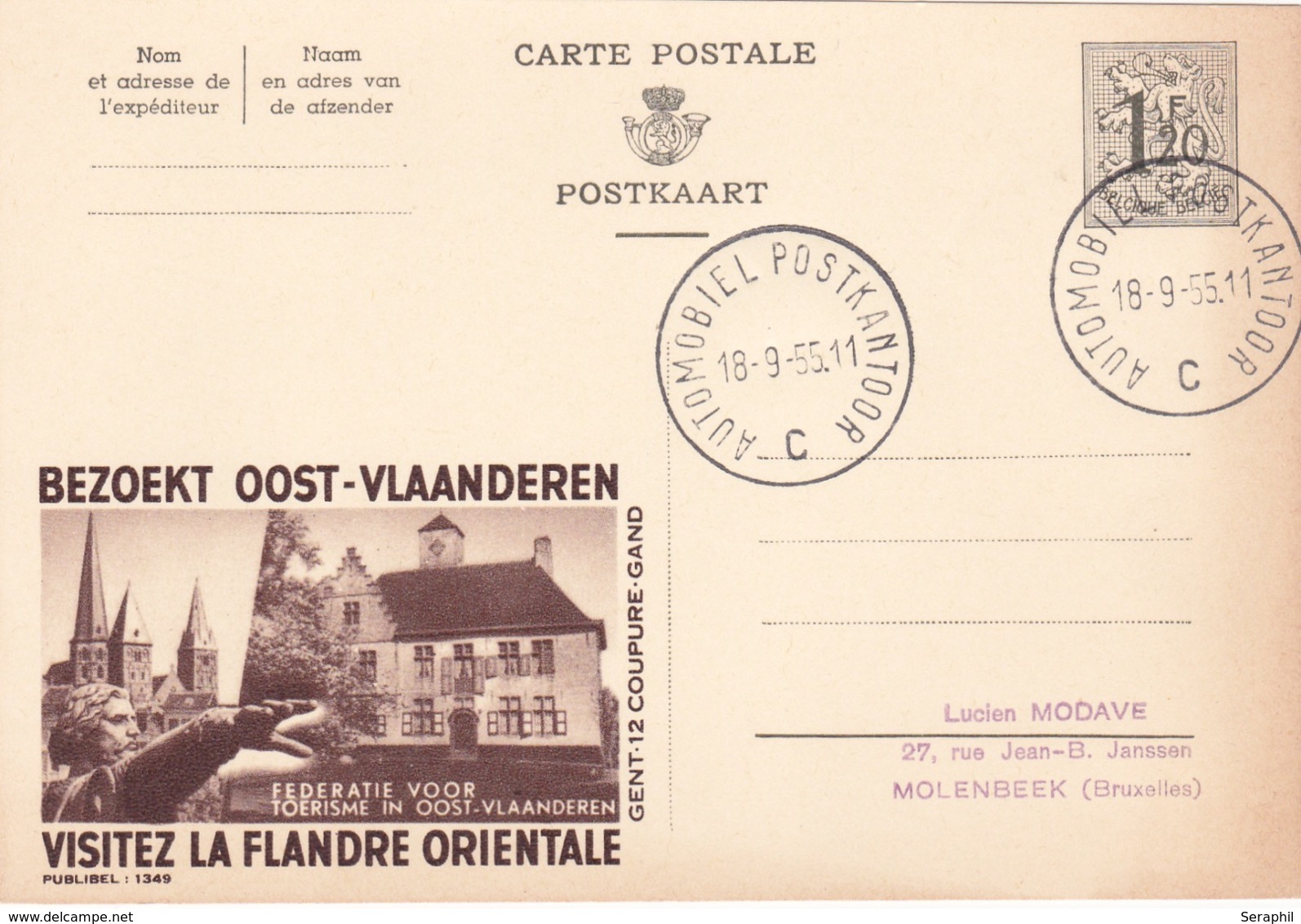 Entier Postal Publibel - N° 1349 Flandre Orientale - 1955 - FR-NL - Publibels