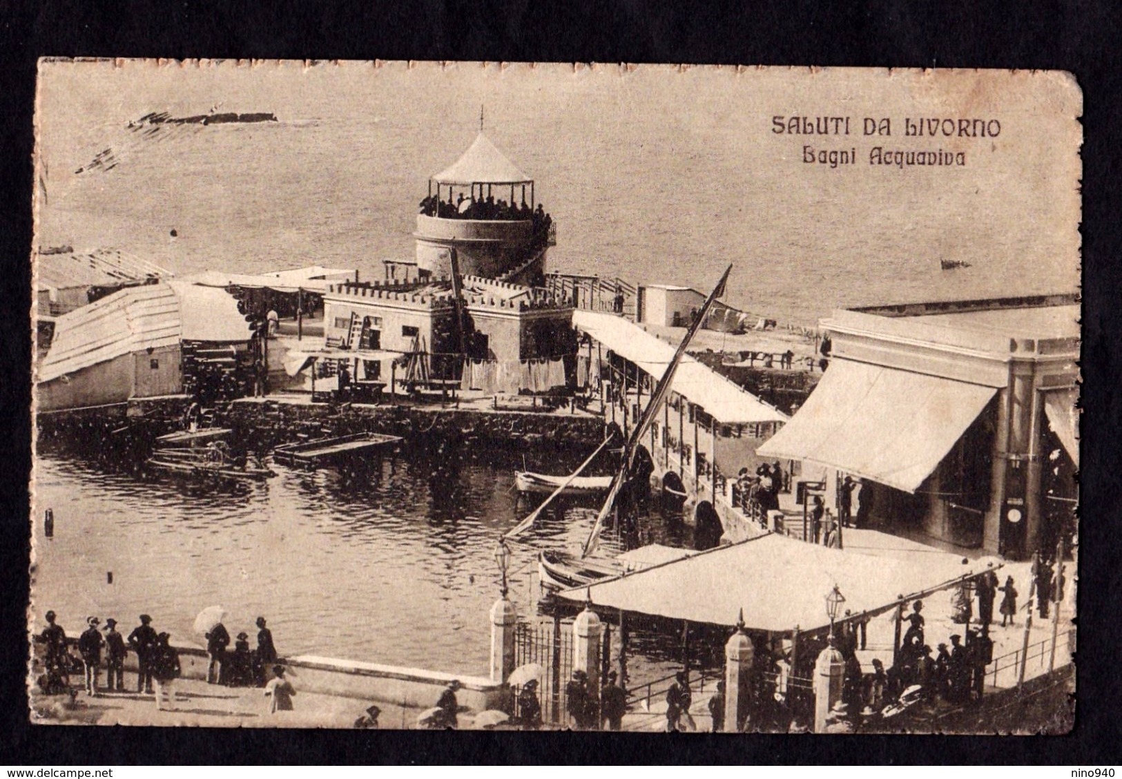 SALUTI DA LIVORNO - Bagni Acquaviva - F/P - V: 1917 - SB - Livorno